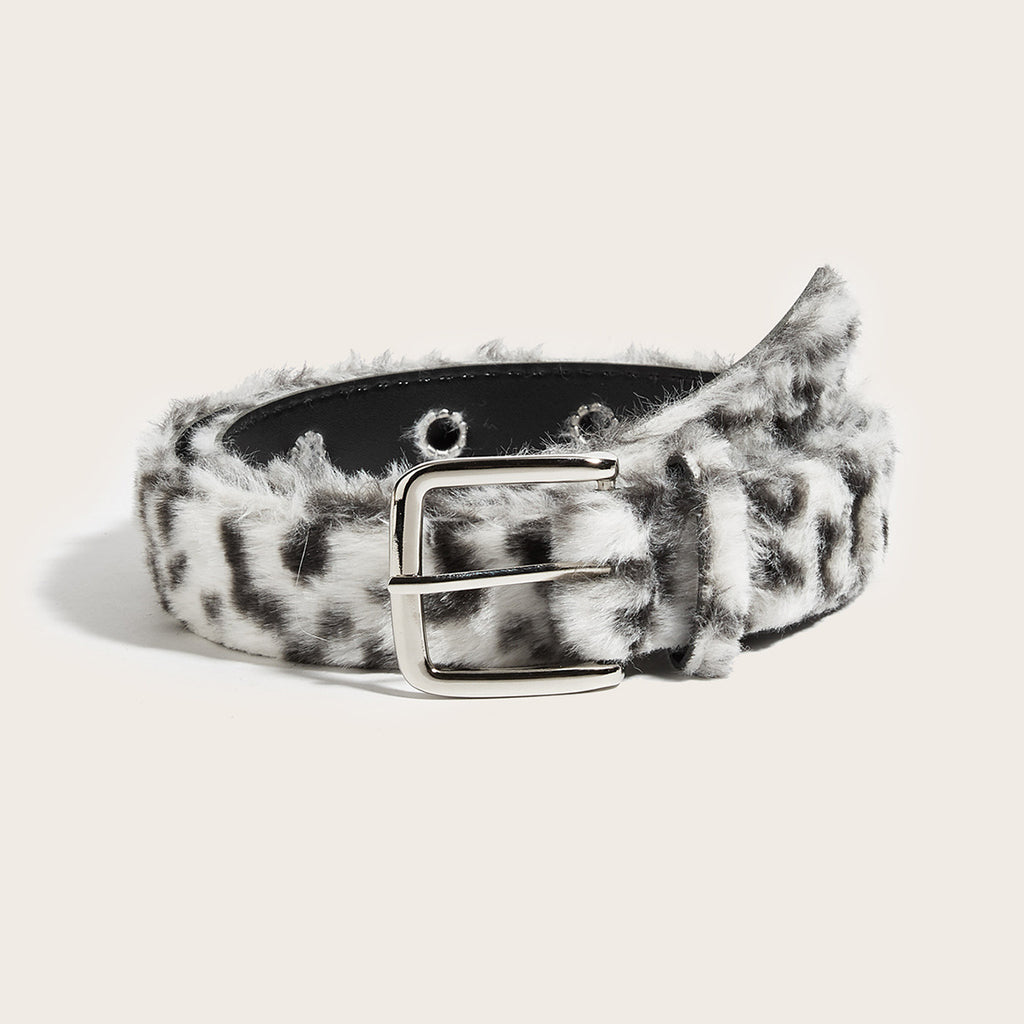 Leopard-print plush belt is a versatile, wide and comfortable furry belt